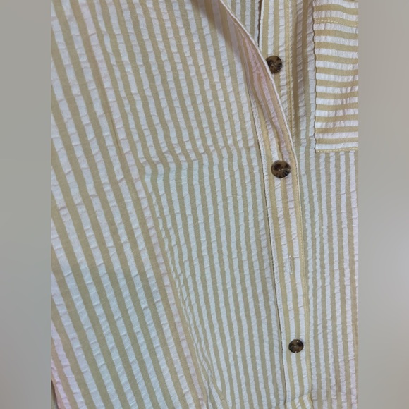 Tan and White Striped Collared Button Down Top - Picture 6 of 7